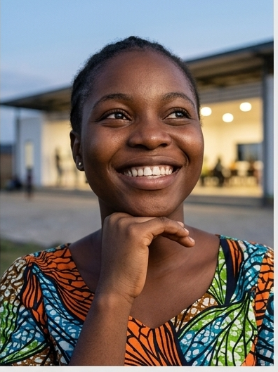 Aspirational — young woman looking up with hope
